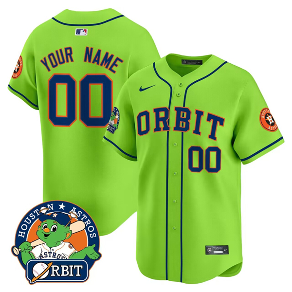 Men's Houston Astros ACTIVE PLAYER Custom Green Orbit Patch Limited Stitched Baseball Jersey Men's Houston Astros ACTIVE PLAYER Custom Green Orbit Patch Limited Stitched Baseball Jersey